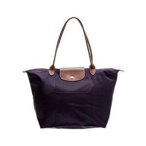 Lonchamp Le Pliage med shopping tote - Purple with gold hardware, leather trim